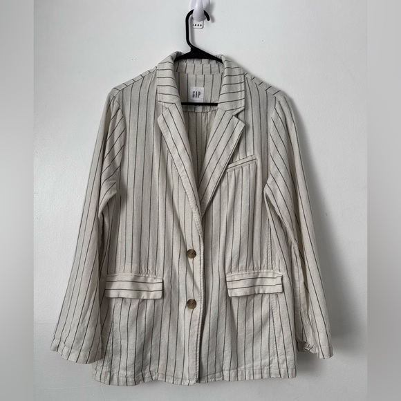 GAP Jackets & Blazers - GAP Linen Blend Pinstripe Blazer Women’s Large Lightweight Neutral